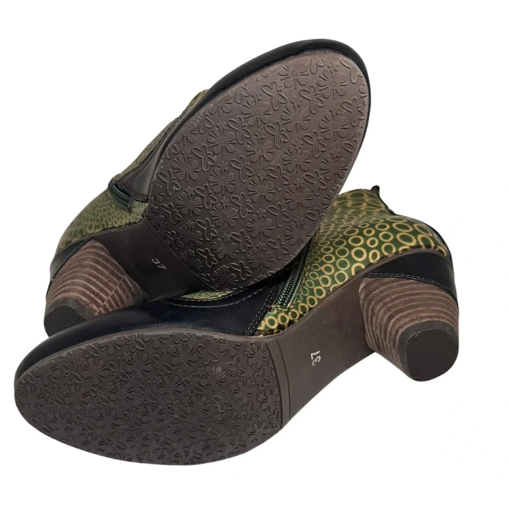 L'Artiste by Spring Step Dramatic Floral Ankle Boots Mixed‎ Leather EU 37 US 7